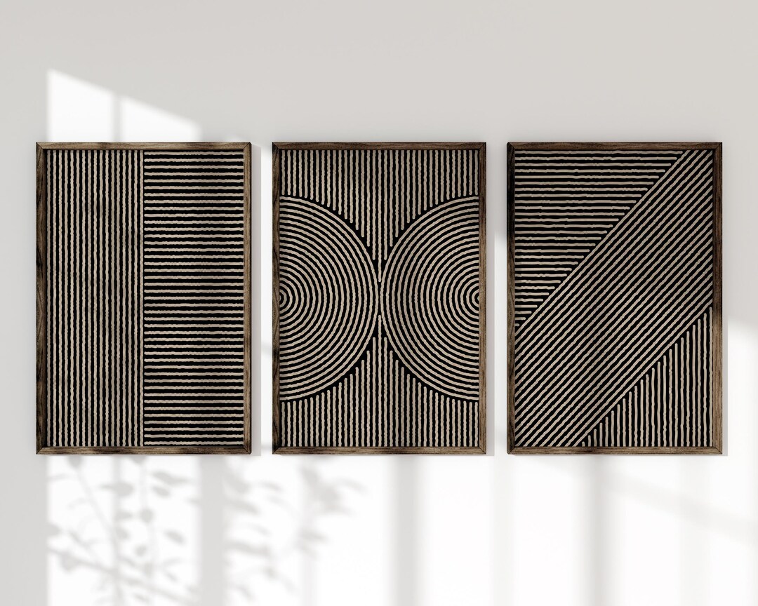 Neutral Abstract Line Art Prints: Modern Minimalist Set of 3 (digital ...