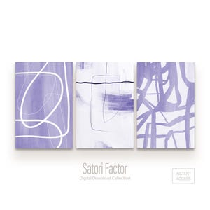Juego de 3 impresiones de arte abstracto morado, arte abstracto imprimible, arte de pinceladas, arte moderno, arte contemporáneo, decoración del hogar en morado