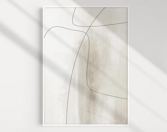 Lámina abstracta de líneas en color beige: Arte mural minimalista nórdico Japandi (descarga digital)