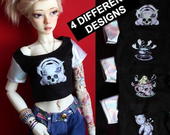 1/3 SD BJD Unisexe Black Crop Top with goth design