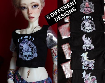 1/3 SD BJD Unisexe Black Crop Top with goth design