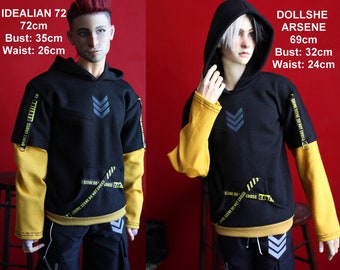 Sweat à capuche noir et jaune Uncle BJD SD+/70 cm