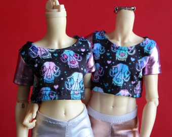 1/4 MSD BJD Rainbow Pastel Skulls Crop Top