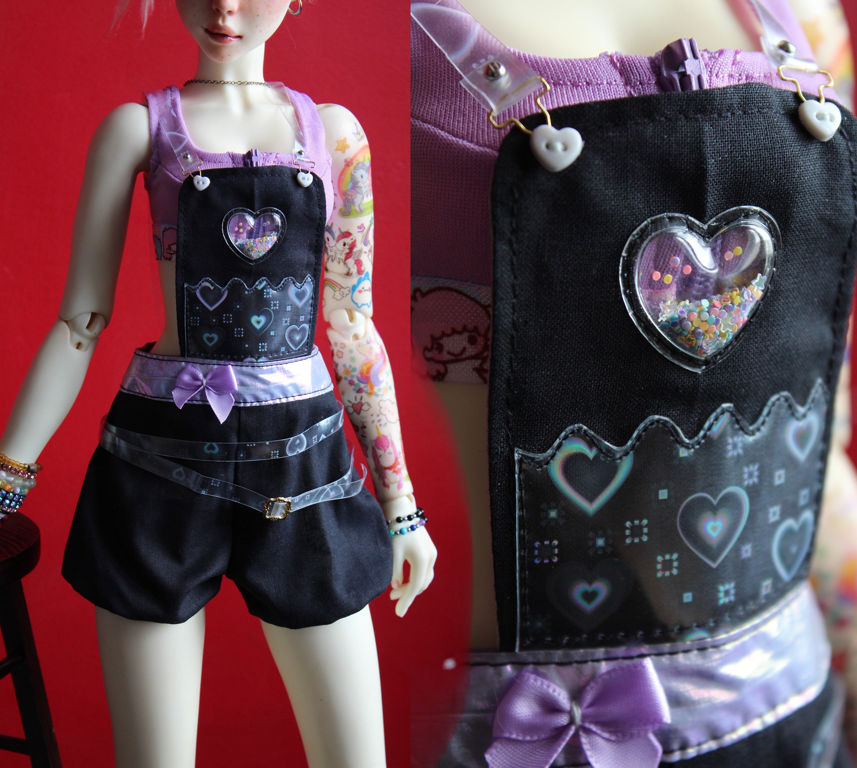 1/3 SD BJD Unisexe Pink Goth Overalls Belt India - Main Image