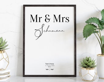 Mr & Mrs Personalisiertes Poster, Hochzeitsgeschenk, Geschenk für Brautpaar