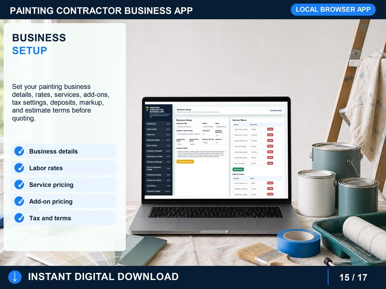 painting contractor printable forms page with customer-ready estimates, work orders, service records, invoices, receipts, and warranty documents.