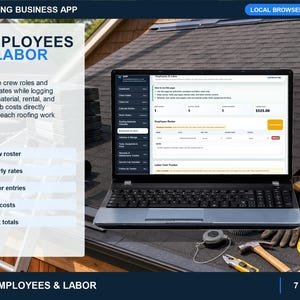 roofing employees and labor page for tracking technicians, roles, labor rates, availability, and team notes.