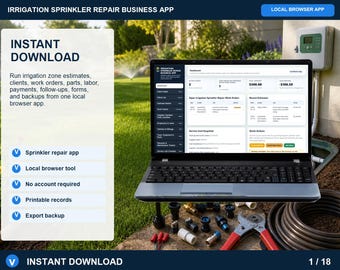 Aplicación para negocios de reparación de sistemas de riego por aspersión / Descarga digital para navegador local