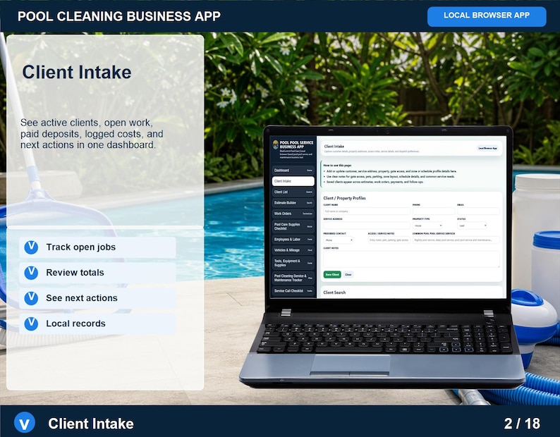 Aplicación para empresas de limpieza de piscinas, registro de servicios, planificador de rutas (descarga digital) imagen 2