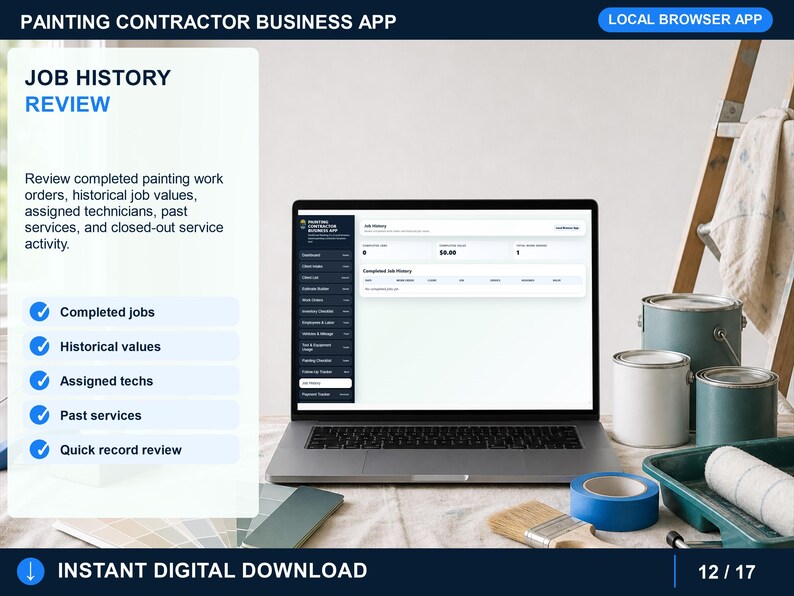 painting contractor follow-up tracker for warranty checks, pending parts, customer reminders, service callbacks, due dates, and next-step notes.