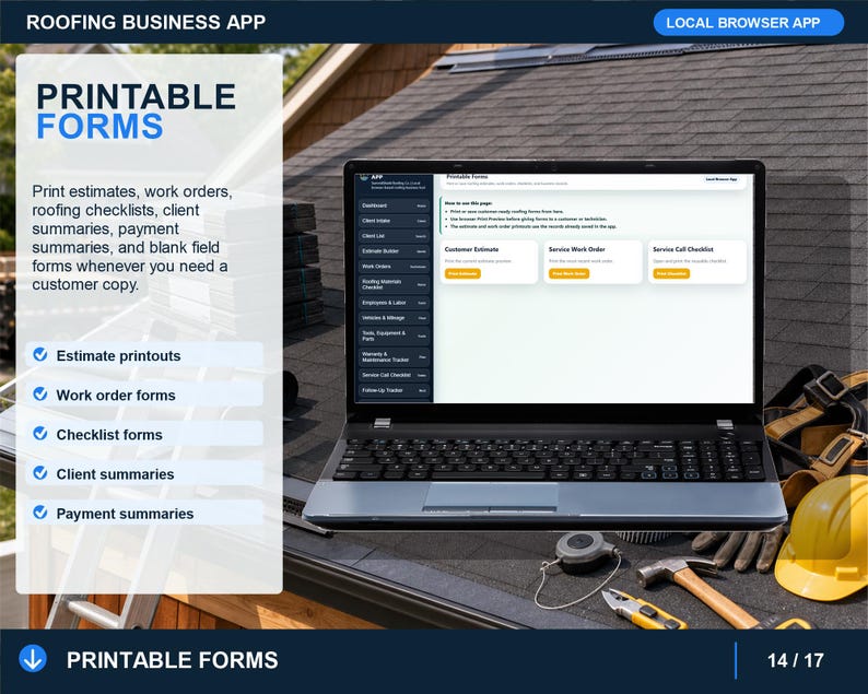 roofing payment tracker for recording customer payments, deposits, invoices, balances, payment dates, methods, and notes.