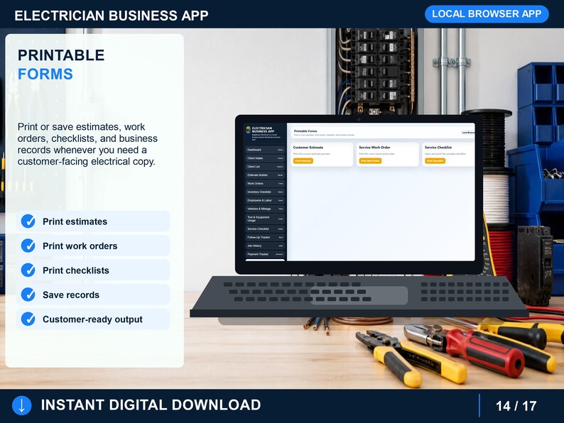 electrician payment tracker for recording customer payments, deposits, invoices, balances, payment dates, methods, and notes.