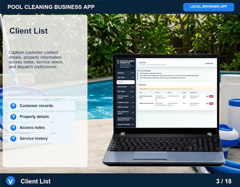 Aplicación para empresas de limpieza de piscinas, registro de servicios, planificador de rutas (descarga digital) imagen 3