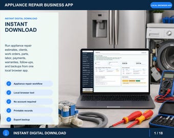App voor witgoedreparatiebedrijven | Offertes, werkorders, onderdelen, arbeid, kilometervergoeding en betalingen | Digitale download