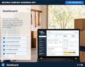 Verhuisbedrijf-app, offertegenerator, verhuisinventaris, werkorder, betalingsregistratie, digitale download