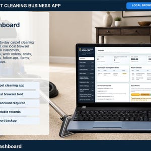 Carpet Cleaning Business App, Estimate Builder, Client Tracker, Quote Log, Supply Inventory, Digital Download