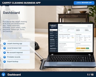 App voor tapijtreinigingsbedrijven, offertegenerator, klantentracker, offertelogboek, voorraadbeheer, digitale download