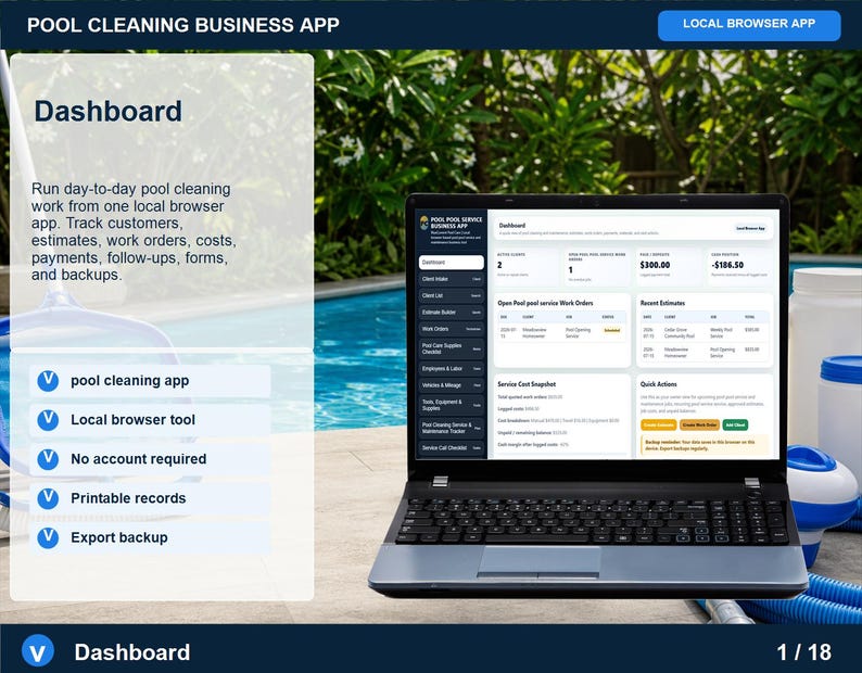 Aplicación para empresas de limpieza de piscinas, registro de servicios, planificador de rutas (descarga digital) imagen 1