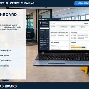 Commercial office cleaning client intake page for saving customer contact details, property information, access notes, and service needs.