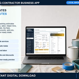 painting contractor estimate builder showing service selection, labor, parts, premium add-ons, notes, and printable estimate options.
