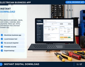 App voor elektriciensbedrijven, lokale browsertool, offertes, werkorders (digitale download)