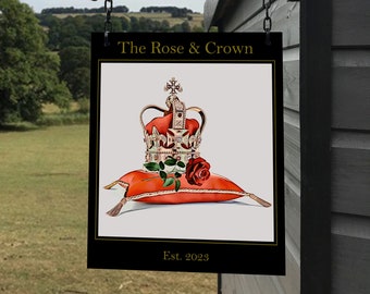 The Rose & Crown Hanging Pub Sign For Home Bar or Man Cave! - The Rose and Crown Pub Sign