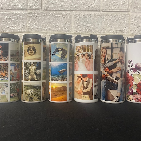 Personalised Travel Mugs - Coffee Flask Mug - Customised Photo Travel Mug - Hot Drinks Container