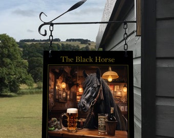 The Black Horse Hanging Pub Sign For Home Bar or Man Cave! - The Black Horse Bar Sign
