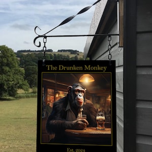 The Drunken Monkey Hanging Pub Sign For Home Bar or Man Cave! - The Drunken Monkey Bar Sign
