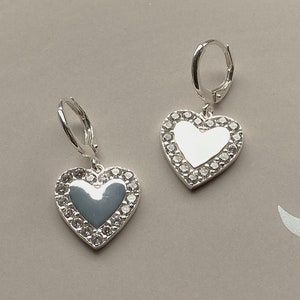 Sterling Silber Herz Ohrringe mit Kristallen | Herzförmige Ohrringe mit Kristall Strass | Geschenk für Sie