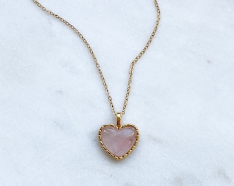 Rosenquarz Herz Halskette / Kette en oro / Edelstein Herz Kristallstein Schmuck / Herz Naturstein