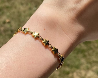 Gold Star Chain Bracelet Minimalistic Dainty Star Bracelet Stainless Steel Gold Jewelry