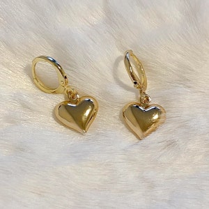 Puffy Heart Anhänger Ohrringe Vergoldeter Schmuck im Vintage-Stil