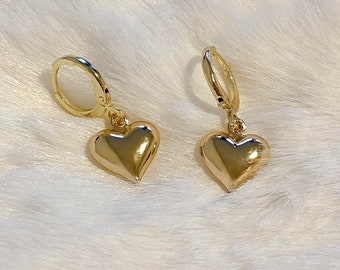 Puffy Heart Anhänger Ohrringe Vergoldeter Schmuck im vintage-Stil