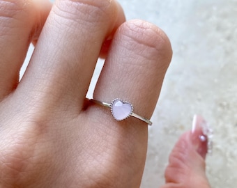 Natürlicher Rosen Quarz Herz Ring in Sterling Silber | Herzförmiger Rosenquarz Ring | Heilstein | Edelstein Ring für Sie