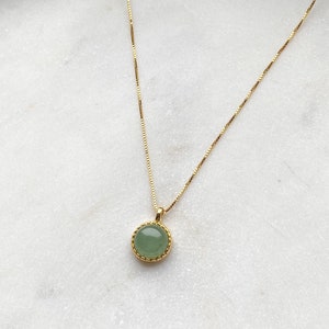 Gemstone Aventurine | Green Crystal Rund Pendant Necklace | Aventurin Jewelry | Gold Sterling Silver | Minimalist | Healing Necklace