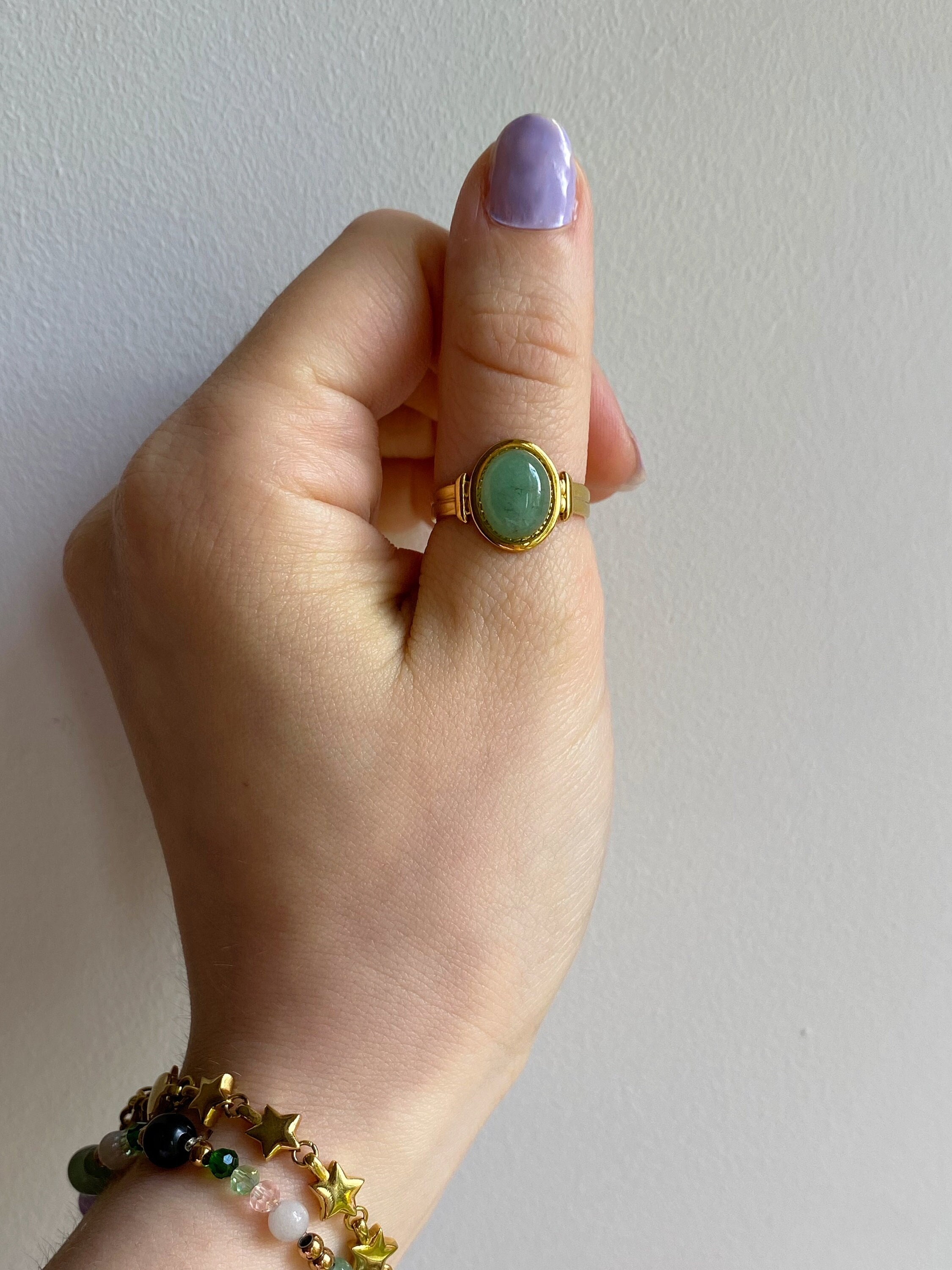 Aventurin Edelstein Ring Grüner Ovaler Kristallstein Heilstein Ring