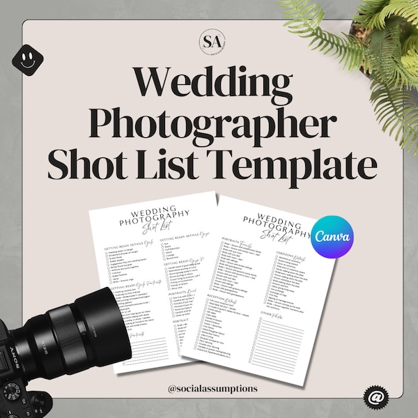 Wedding Photography Canva Shot List Template | Wedding Photographer Shot List Template for Canva | Photography Planning Printable Template |