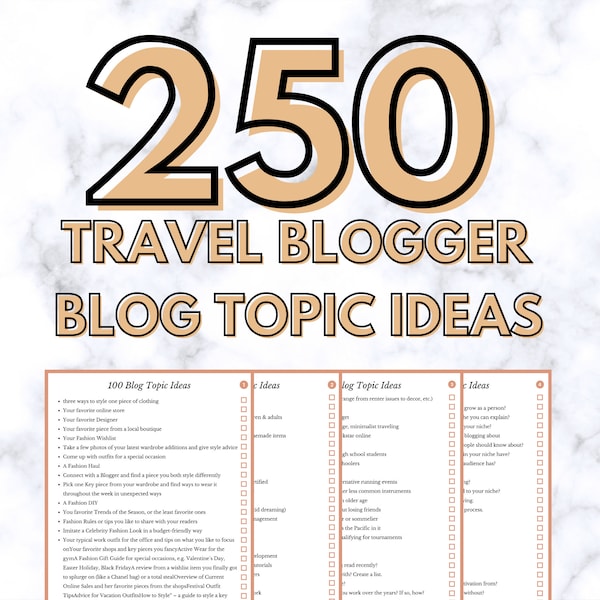 250 Travel Blogger Blog Ideas, Blog Content Creation Tools, Blog Planner Idea Tracker