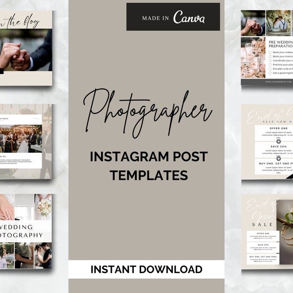 Photographer Instagram Post Templates | Canva Business Template | Wedding Package Kit | Photographer Marketing | Social Media Template