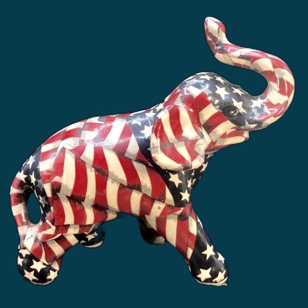 Elephant figurine american flag design La Vie Republican Patriotic Mascot