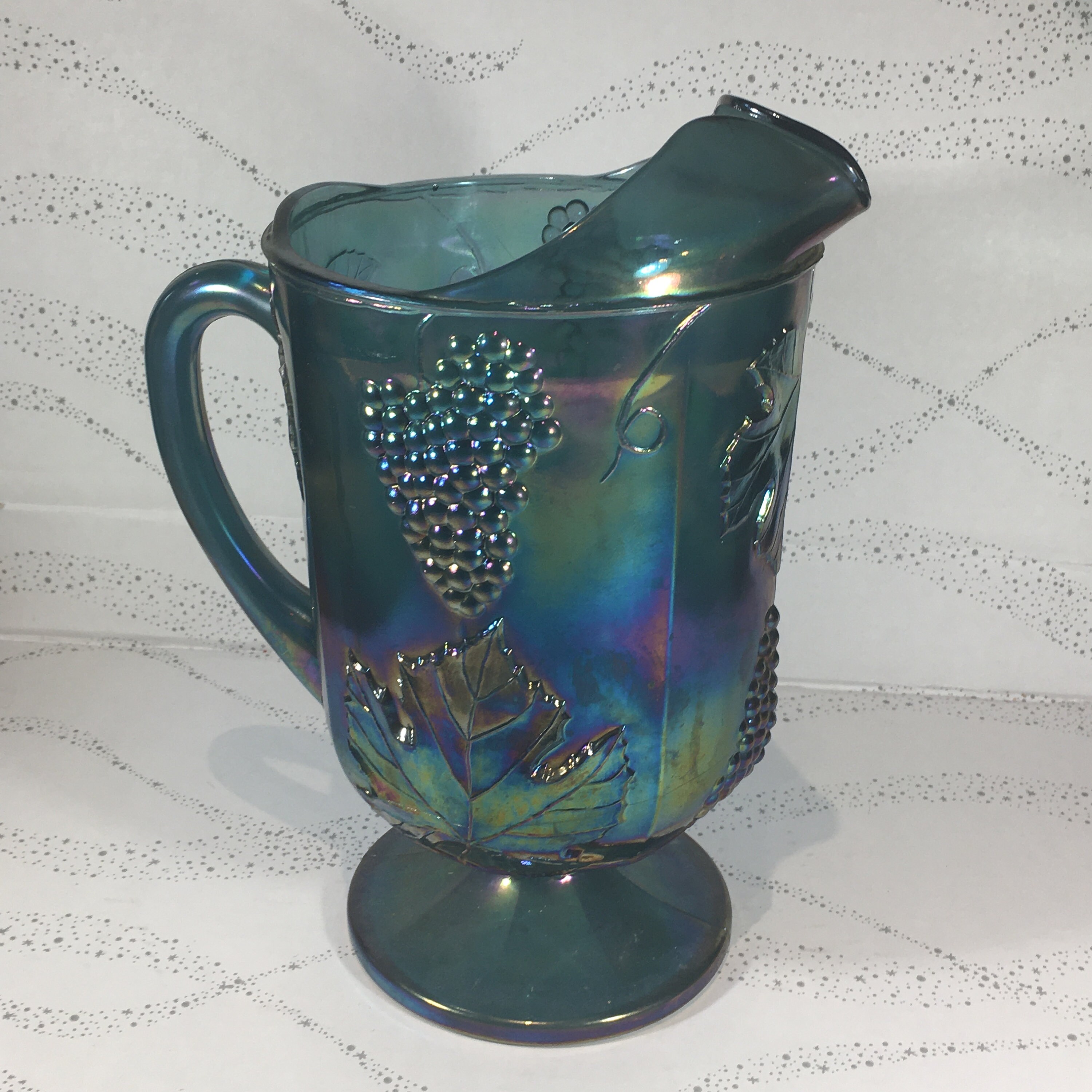 Carnival Glass Blue Iridescent Harvest Grape Large Vintage Etsy