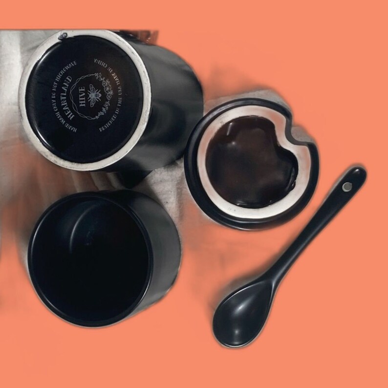 Heartland Hive Cream and Sugar Set in Holder W Spoon Black Ceramic Etsy