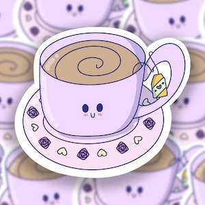 Sticker tasse de thé kawaii // Sticker fait main de qualité