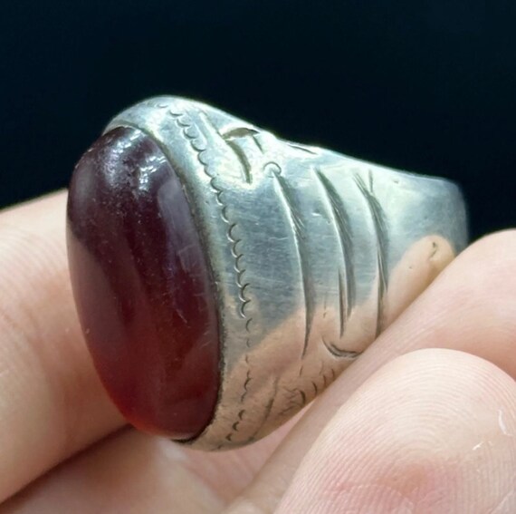 Rare Unique Ancient Roman Solid Silver Ring With … - image 5