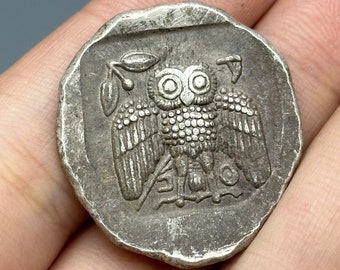 Ancient Greek Athens Athena Legionary Owl Silver Coin In Good Condition