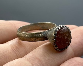 Antike römische Achat mit Tier Intaglio Einsatz Ring