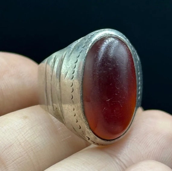 Rare Unique Ancient Roman Solid Silver Ring With … - image 1