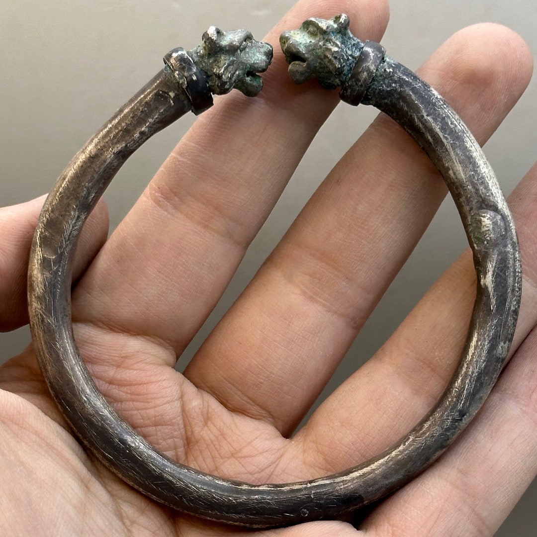 Ancient Greek Solid Silver Bangle With Lion Heads 2000 Years Old E - Etsy
