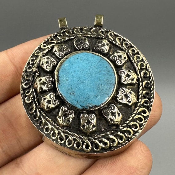 Very Old Ancient Roman Style Torquise Silver Plat… - image 1